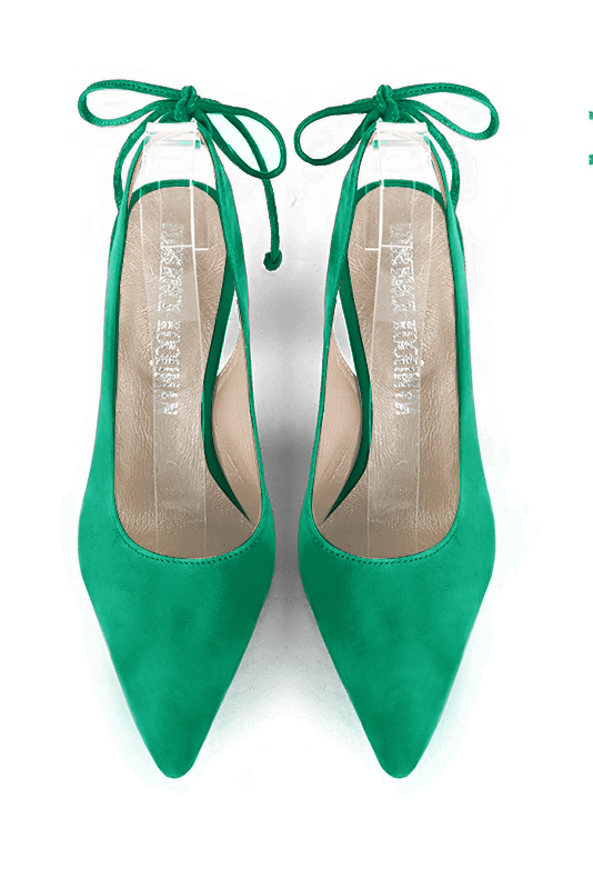 Emerald green women's slingback shoes. Pointed toe. High slim heel. Top view - Florence KOOIJMAN